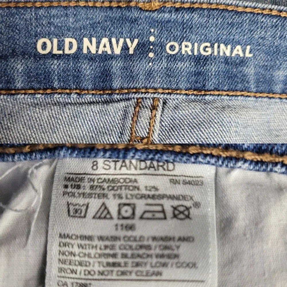 Old Navy Shorts Denim Jean Mid Rise Whiskered Cuffed Bermuda‎ Light Wash Blue 8